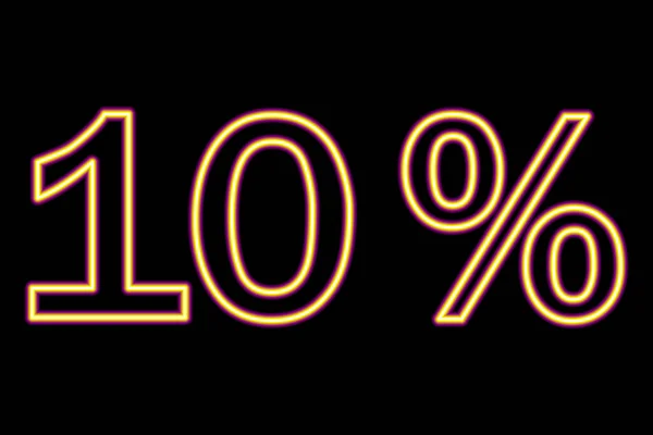 Percent Inscription Black Background Yellow Purple Line Neon Style Vector — Stock Vector
