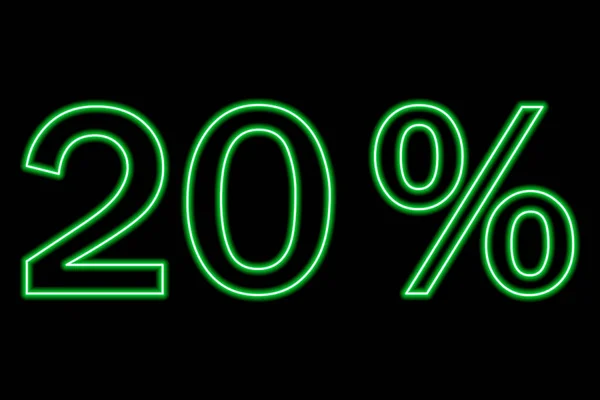 Percent Inscription Black Background Green Line Neon Style Vector Illustration — Wektor stockowy