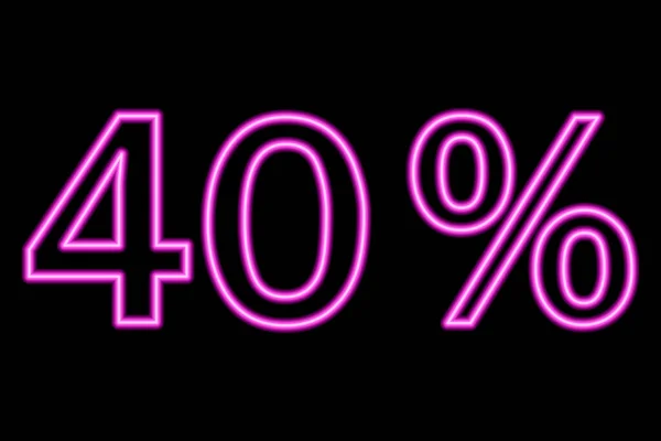 Percent Inscription Black Background Pink Line Neon Style Vector Illustration — ストックベクタ