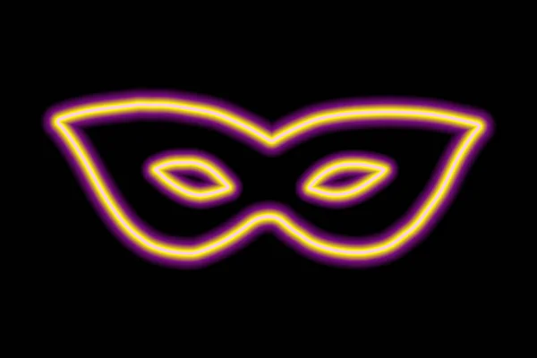 Carnival Mask Eyes Neon Yellow Purple Contour Black Background Vector — Stock vektor