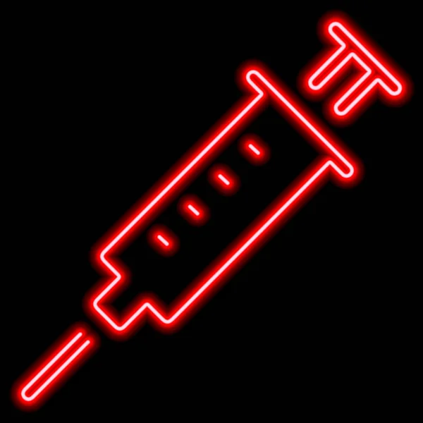 Red Neon Stylized Syringe Contour Black Background Vector Illustration — Stock Vector
