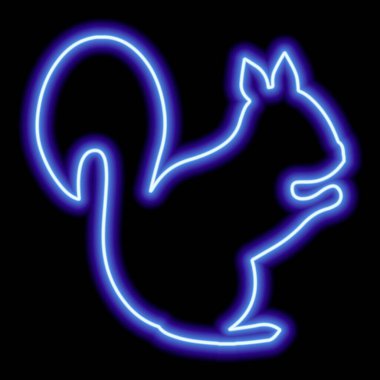 Neon blue squirrel silhouette on a black background. Vector illustration, minimalism