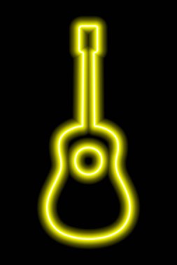 Siyah arka planda basit sarı neon gitar silueti. Vektör illüstrasyonu