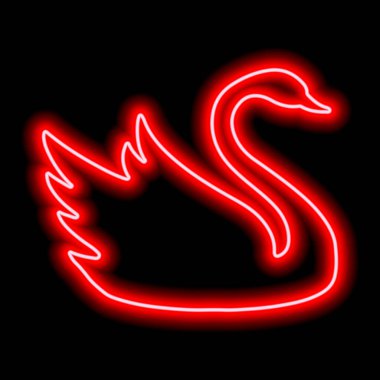 Red neon swan contour on a black background. Floating Bird. Vector illustration
