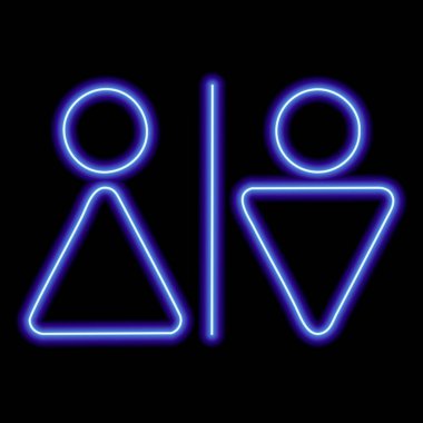 WC tuvaletinin neon mavisi sembolü. Siyah arka planda erkek..