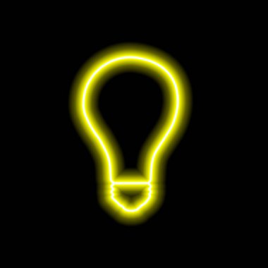 Simple neon yellow light bulb outline on black background