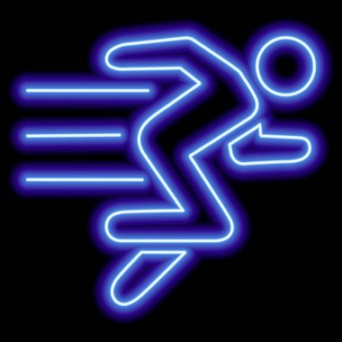 Neon stylized blue silhouette of a running man on a black background. The concept of sports, healthy lifestyle. Vector illustration