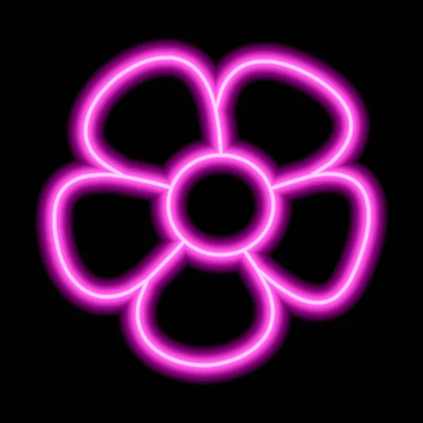 Neon Pink Flower Petals Black Background Simple Vector Illustration — Vetor de Stock