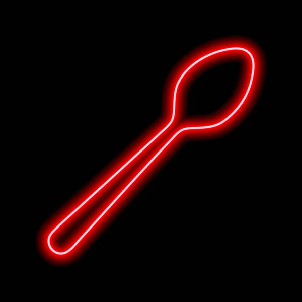 Neon Red Spoon Silhouette Black Background Vector Illustration — 图库矢量图片