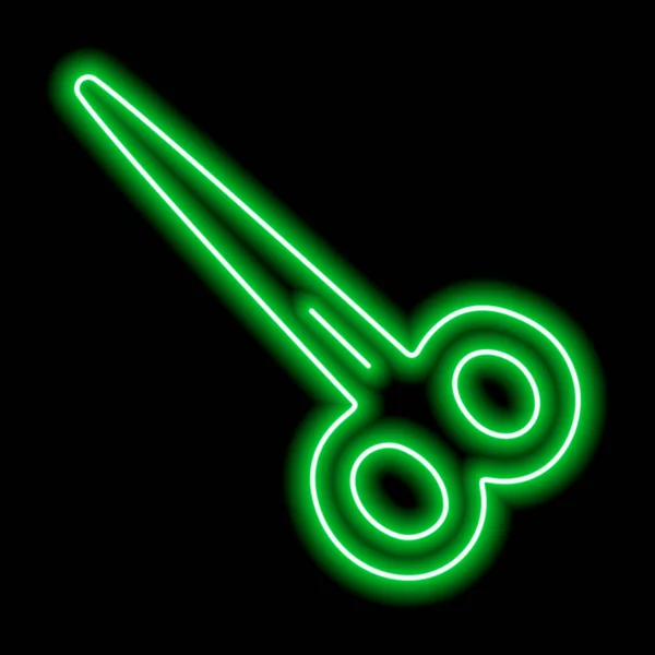 Green Neon Contour Scissors Black Background Vector Illustration — Vettoriale Stock