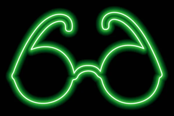 Green Neon Outline Glasses Black Background Eyeglasses Sunglasses — Stok Vektör