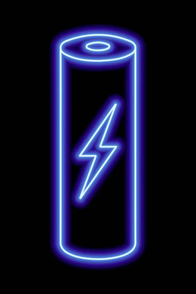 Blue Neon Outline Battery Zipper Black Background Charge Sign Electricity — Stockvektor