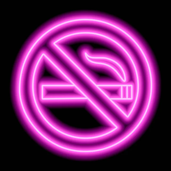 Sign Smoking Crossed Out Cigarette Circle Pink Neon Outline Black — Stock Vector
