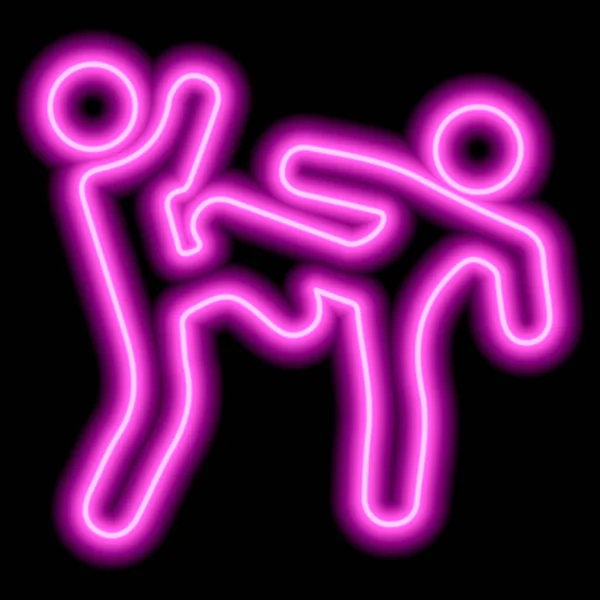 Pink Neon Outline Two People Engaged Freestyle Wrestling Athletes Fight — Vector de stock