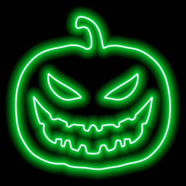 Neon Green Pumpkin Outline Halloween Cut Out Evil Face Black — стоковый вектор