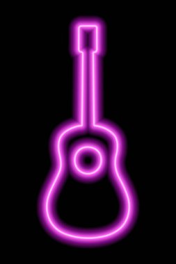 Siyah arka planda basit pembe neon gitar silueti. Vektör illüstrasyonu