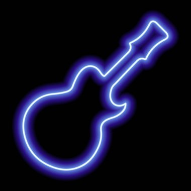Siyah arka planda basit mavi neon gitar silueti. Vektör illüstrasyonu