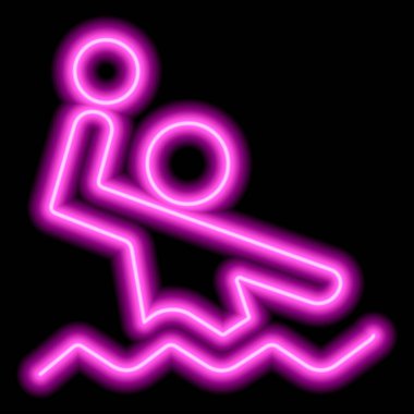 Siyah arka planda su topu oynayan bir adamın neon pembe silueti. Vektör illüstrasyonu