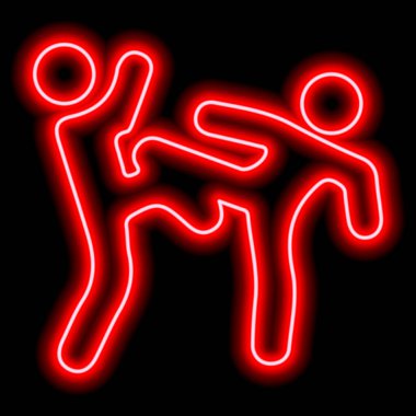 Kırmızı neon hatları, serbest güreş yapan iki kişi. Sporcular, dövüşün. Vektör illüstrasyonu
