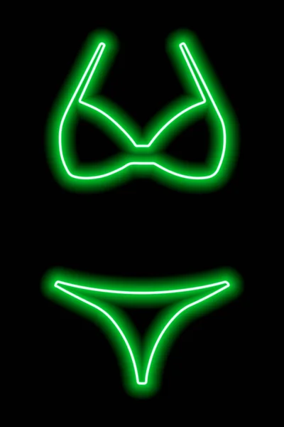 Grüne Neon Silhouette Eines Frauen Badeanzugs Auf Schwarzem Hintergrund Bikini — Stockvektor