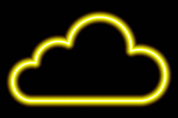 Gelbe Neon Wolke Auf Schwarzem Hintergrund Lineare Kontur Wetter Vektorillustration — Stockvektor