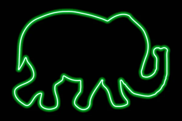 Grön Neon Kraft Vandrande Elefant Svart Bakgrund Vektorillustration — Stock vektor