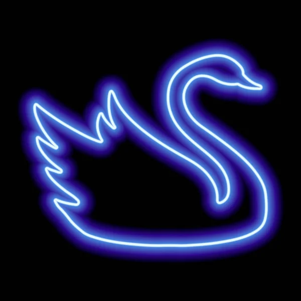 Blå Neonsvan Kontur Svart Bakgrund Flytande Fågel Vektorillustration — Stock vektor