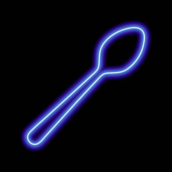 Neonově Modrá Lžíce Silueta Černém Pozadí Vektorová Ilustrace — Stockový vektor