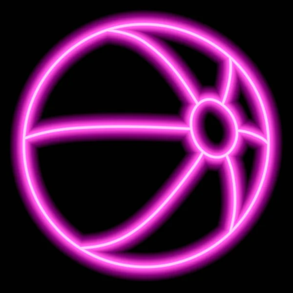 儿童海滩橡胶球在黑色背景上的霓虹灯粉色轮廓 积极的消遣 矢量说明 — 图库矢量图片