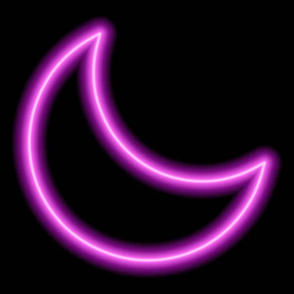 Růžový Neonový Obrys Slábnoucího Měsíce Černém Pozadí — Stockový vektor