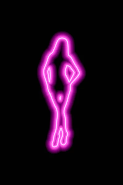 Pinkfarbene Neon Silhouette Eines Mädchens Mit Langen Haaren Das Einer — Stockvektor