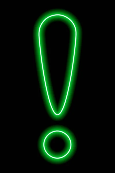 Grünes Neonfarbenes Ausrufezeichen Auf Schwarzem Hintergrund Vektorillustration — Stockvektor
