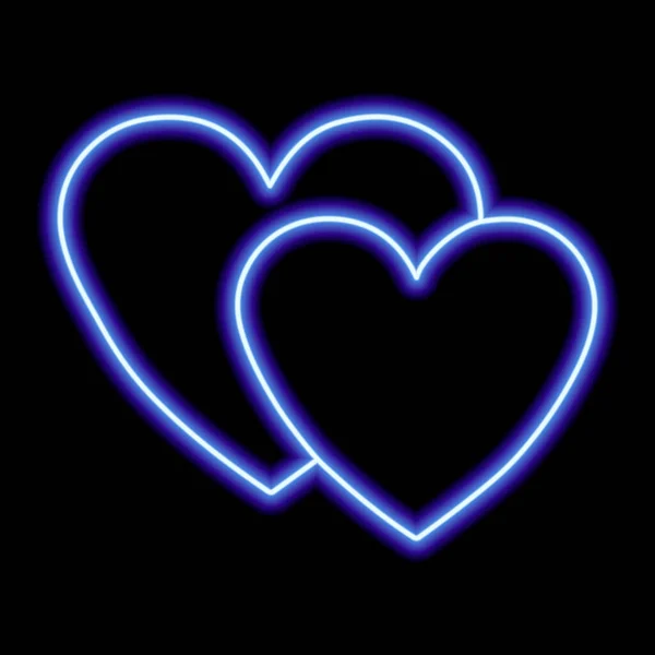 Два Неоновых Голубых Сердца Черном Фоне День Святого Валентина Любовь — стоковый вектор