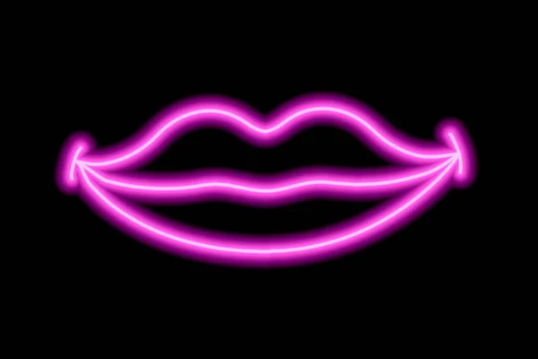 Labios Sonrientes Neón Rojo Sobre Fondo Negro Contorno Los Labios — Vector de stock