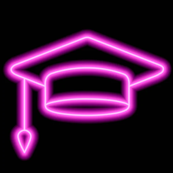 Silhouette Rose Fluo Panneau Mortier Diplômé Sur Fond Noir Éducation — Image vectorielle