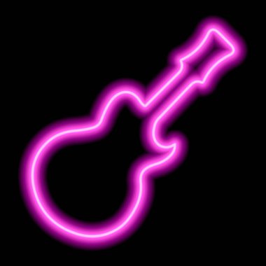 Siyah arka planda basit pembe neon gitar silueti. Vektör illüstrasyonu