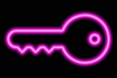 Basit metal anahtar. Siyah arkaplanda pembe neon çizgisi