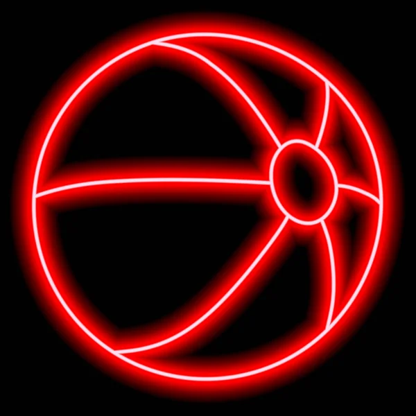 一个黑色背景的儿童海滩橡皮球的霓虹灯红色轮廓 积极的消遣 矢量说明 — 图库矢量图片