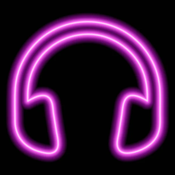 Růžová Sluchátka Neonový Obrys Černém Pozadí Jeden Předmět Poslouchejte Hudbu — Stockový vektor