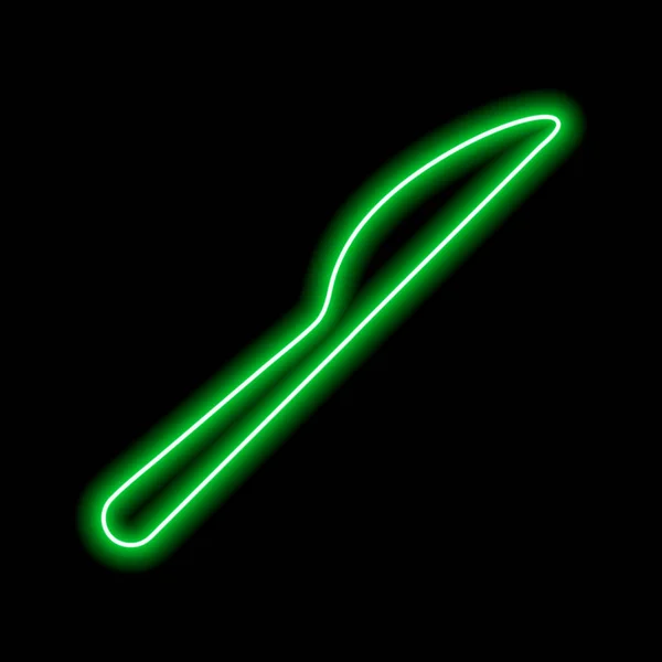 Grön Neon Kontur Ett Bord Kniv Svart Bakgrund Vektorillustration — Stock vektor