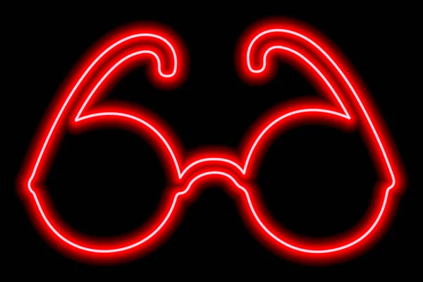 Röd Neon Kontur Glasögon Svart Bakgrund Glasögon Och Solglasögon — Stock vektor