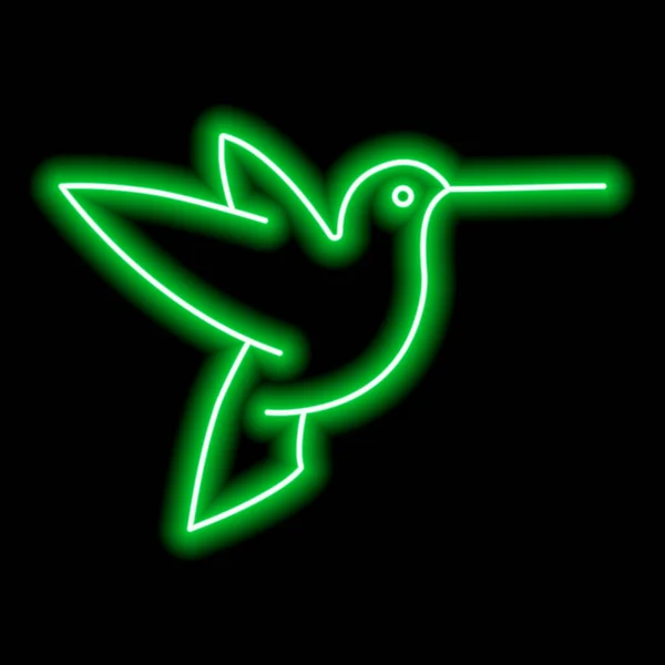 Neon Grön Kontur Kolibri Svart Bakgrund Ett Mål — Stock vektor
