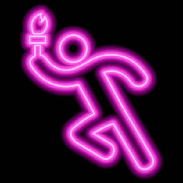 跑步运动员的霓虹灯粉色轮廓 手上拿着燃烧的火炬 背景是黑色的 矢量说明 — 图库矢量图片