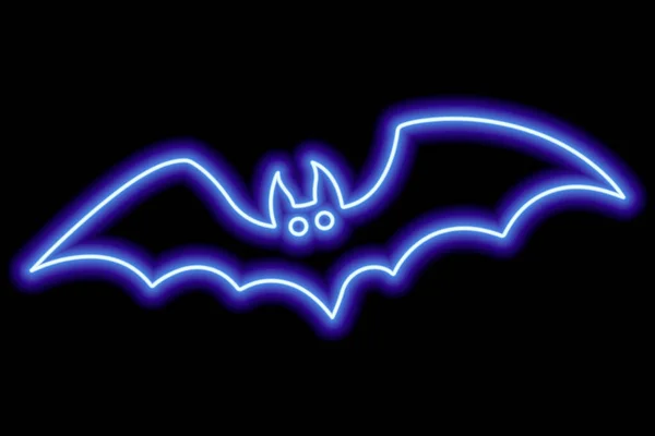 Neonblaue Umrisse Einer Fledermaus Auf Schwarzem Hintergrund Halloween Konzept Vektorillustration — Stockvektor