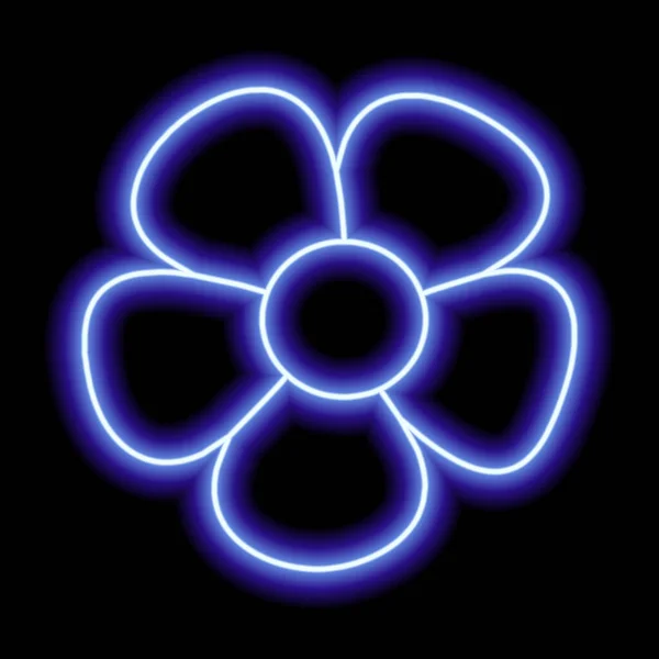 Neonowy Niebieski Kwiat Płatkami Czarnym Tle Prosta Ilustracja Wektora — Wektor stockowy