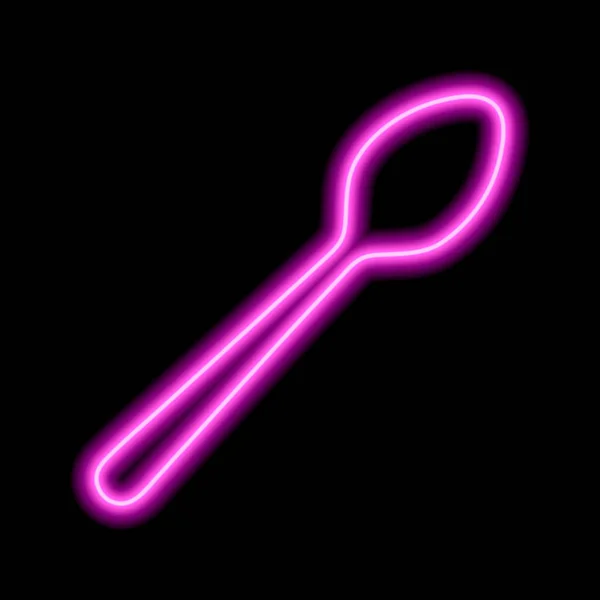 黑色背景上的霓虹灯粉色勺子轮廓 矢量说明 — 图库矢量图片