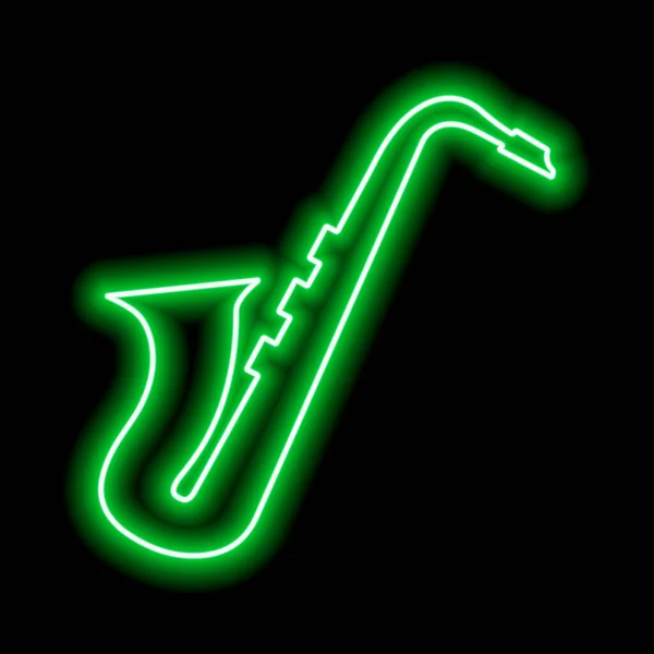 Neon Saxophone Black Background Green Contour Vector Illustration — Stock Vector