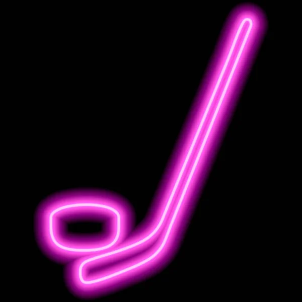 Una Semplice Immagine Bastone Hockey Disco Contorno Neon Rosa — Vettoriale Stock