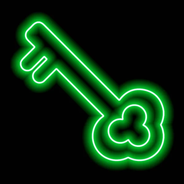 Simple Metal Key Padlock Retro Style Green Neon Outline Black — Stock Vector