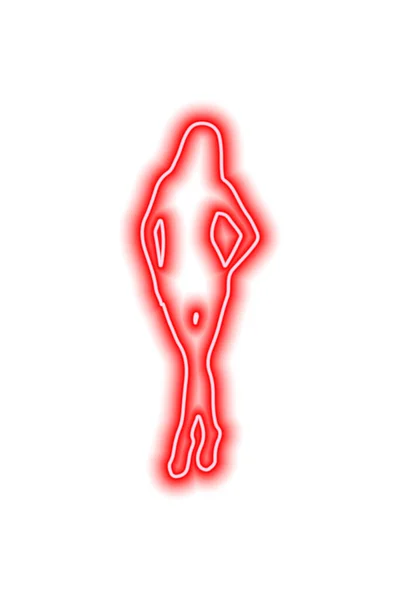Silhouette Néon Rouge Une Fille Aux Cheveux Longs Qui Tient — Image vectorielle
